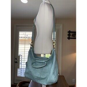 Hobo International Aqua Blue Leather Shoulder Bag Crossbody Satchel Boho Style